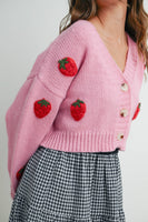 Strawberry Embroidered Cropped Cardigan