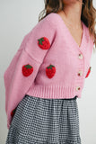 Strawberry Embroidered Cropped Cardigan