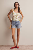 Tropical Print Lined Peplum Top