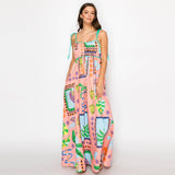 Coral Retro Print Maxi Dress