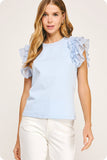 Mixed Media Ruffle Tee Top (Light Blue or Black)