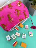 Quilted Pink Tiger Print Makeup Bag | Cosmetics Toiletry Bag