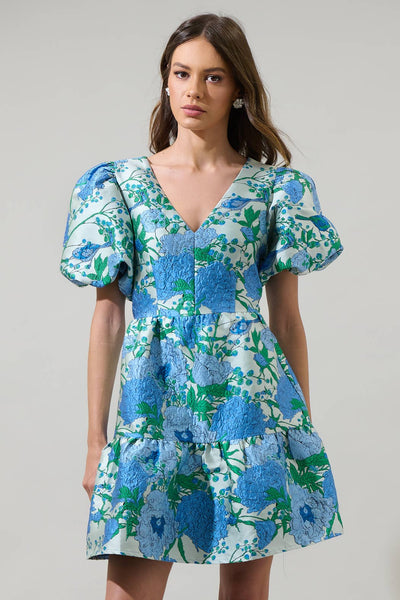 Willa Floral May Jacquard Tiered Mini Dress