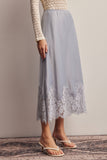 Alora Lace Hem Satin Skirt (Mocha or Slate Blue)