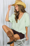 Bubble Sleeve 100%Cotton Blouse Top (Sage or Salmon)