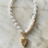 Baroque Pearl Heart Toggle Necklace // 18K Gold-Plated Non-Tarnish