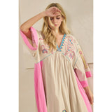 PINK Vintage Embroidery Maxi Dress:
