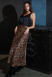 Leopard Print Stretch Satin Midi Skirt