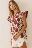 Nancy Floral Blouse (Burgundy or Teal)