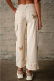 Butterfly Embroidered High-Rise Twill Pants