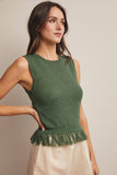 Fringe Hem Knit Top (Ivory or Eucalyptus)