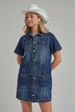 Maribeth Denim Dress with Horsebit Trim