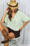 Bubble Sleeve 100%Cotton Blouse Top (Sage or Salmon)