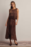 Alora Lace Hem Satin Skirt (Mocha or Slate Blue)