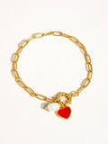 Eulalie 18K Gold Non-Tarnish Heart Pearl Chain Bracelet