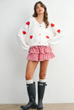 Heart Pattern Cropped V-Neck Cardigan