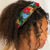 Black And Red French Floral Embroidered Headband