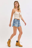Mid Rise Shorts with Frayed Edges