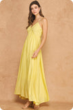 Woven Lattice Bodice Sleeveless Maxi Dress (Custard Yellow or Pacific Blue)