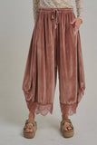 Lace Velvet Balloon Pants (Wine or Olive)