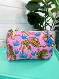 Pink Tiger Print Quilted Cosmetics Bag - Travel Makeup Bag