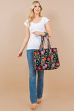 Black Floral Quilted Tote Bag