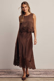 Alora Lace Hem Satin Skirt (Mocha or Slate Blue)