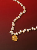 Aurora 18K Gold Coin Pendant with Natural Pearl Necklace