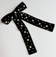 Pearl Velvet Bow Hair Clip