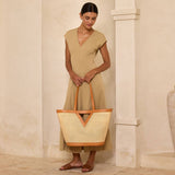 Large Square Cane Weave Rattan Tote with Triangle