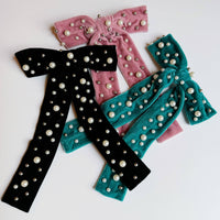 Pearl Velvet Bow Hair Clip