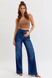 High Rise Pull On Wide Leg Denim
