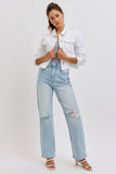 White Denim Frayed Jacket
