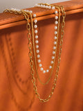 Cadeaux 18K Gold Non-Tarnish Stacked Pearl Chain Necklace