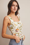 Tropical Print Lined Peplum Top