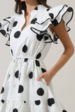 Randal Polka Dot Ruffle Shift Mini Dress