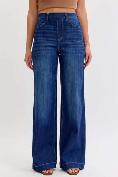 High Rise Pull-On Wide Leg Denim