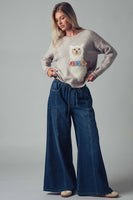 Wide Leg Drawstring Western Pants