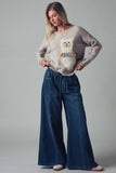 Wide Leg Drawstring Western Pants