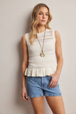 Pointelle Knit Peplum Top (Coral, Ivory, or Navy)