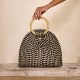 Fold Over Palm Leaf Handbag with Round Handle