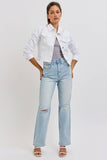 White Denim Frayed Jacket