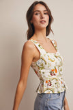 Tropical Print Lined Peplum Top