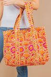 Orange Quilted Tote Bag