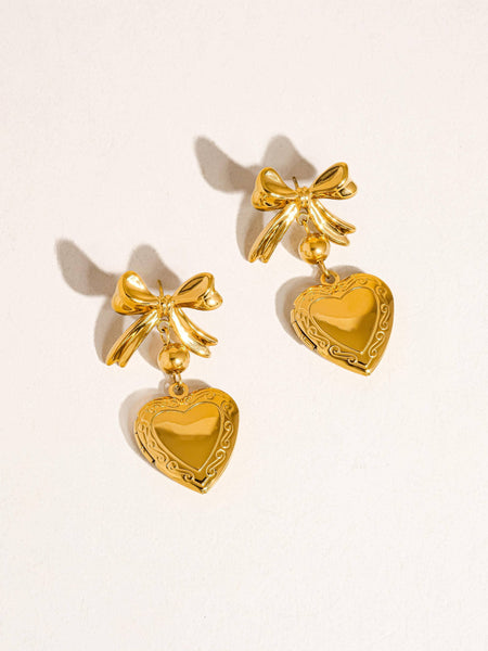 Keryn 18K Non-Tarnish Heart and Bow Locket Earring