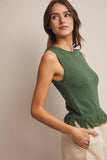 Fringe Hem Knit Top (Ivory or Eucalyptus)
