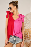 BiBi Shoulder Ribbon Tied Contrast Tank (Website Exclusive)