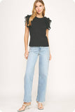 Mixed Media Ruffle Tee Top (Light Blue or Black)