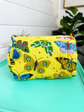 Quilted Makeup Bag | Cosmetic Toiletry Bag | Butterfly Print