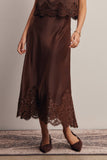 Alora Lace Hem Satin Skirt (Mocha or Slate Blue)